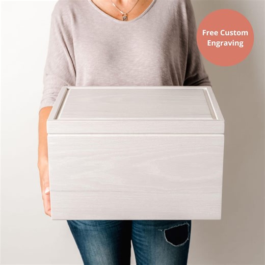 Extra Large Whitewashed Oak Keepsake Box – Personalized Wedding or Bereavement Memory Box, Engraved Family Keepsake (16″ X 12″ X 10″) - Etsy