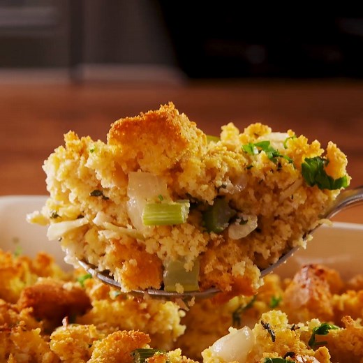 Cornbread Stuffing = the Thanksgiving side EVERYONE will obsess over. Full recipe: http://dlsh.it/RVPCUyB | Delish