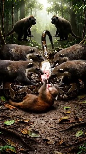 🐍 SHOCKING Moment a Python Fights a Gang of Coatis for its Prey! | #UltimateBattle #Wildlife #Shock