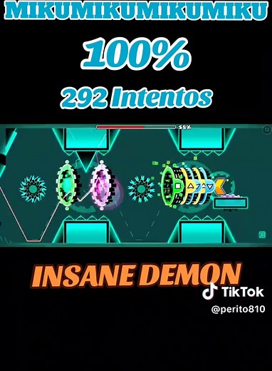 Geometry Dash Insane Demon Level: MIKUMIKUMIKUMIKU 100%