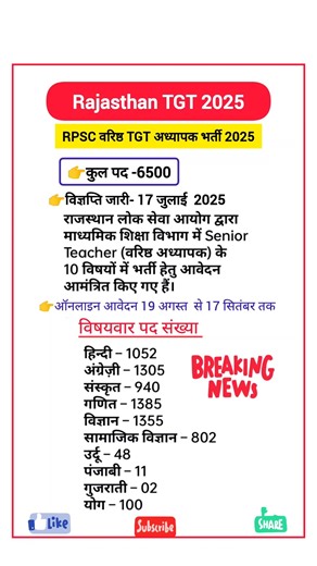 RPSC tgt new vacancy 2025 ||