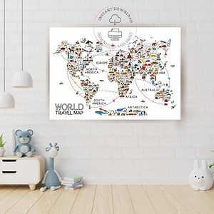 Kids World Map | Animal World Map | Travel Theme Nursery | Educational Map | Animal World Map | Printable Wall Art | Homeschool Wall Art - Etsy UK
