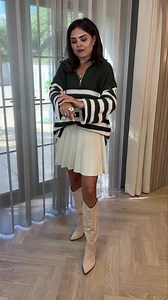 🚨15% SALE🚨 Use code: MATCHTIME Why not treat yourself this Saturday night?✨ How cute is this little outfit!!😍This looks like a chunky knit but is actually a light fine knit which is so so comfy!🖤 Shop half zip 👉🏻 https://walkinwardrobeonline.com/products/caitlyn-stripe-1-2-zip-in-khaki-mix Shop skirt 👉🏻 https://walkinwardrobeonline.com/products/leah-pleated-mini-skirt-in-neutral?variant=40697277382717 Shop boots 👉🏻 https://walkinwardrobeonline.com/products/izzy-quilted-western-boot-in-