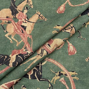 Green Equestrian Print Fabric Soft Upholstery Linen Blend Textile by the Yard Horse Rider Edwardian Style Pattern Moody English Country Home - Etsy
