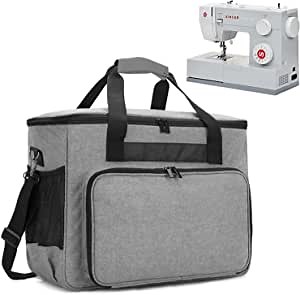 Sewing Machine Case, Sewing Machine Bag with Multiple Pockets and Adjustable Shoulder Strap, Universal Tote Bag Compatible with Most Standard Singer, Brother, Janome, and Accessories, Grey
