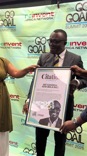 Bola Ray Honoured with Citation for Outstanding Leadership and Entrepreneurial Excellence Renowned entrepreneur and CEO of EIB Network Limited, Nat Kwabena Adisi (Bola Ray) was presented with a citation in recognition of his exceptional contributions to entrepreneurship, leadership, and youth empowerment during the From Go to Goal Summit 2026. The citation celebrated Bola Ray’s remarkable impact on Ghana’s media and business landscape, acknowledging his dedication to inspiring young entrepreneur