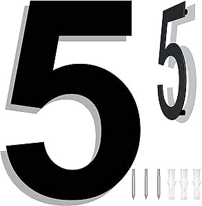 8" Stainless Steel Large Floating House Numbers, Black Metal Modern House Numbers for Outside, Anti-Rust Easy To Install Address Numbers for House with Nail Kit, Number 5