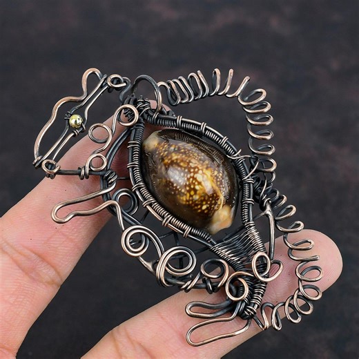 Cowrie Shell Pendant Copper Wire Wrapped Pendant Gemstone Rabbit Pendant Unique Copper Jewelry Designer Handmade Pendant Anniversary Gifts - Etsy