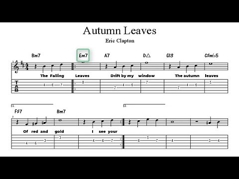 AUTUMN LEAVES | ERIC CLAPTON | CHORDS | LYRICS | GUITAR | PIANO | BASS | KEYBOARD | PLAY ALONG