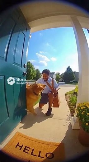 Cute golden dog and mailman #dogs #goldenretriever #cuteanimals #puppy #cutedogs #emotional #golden