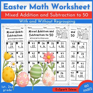Easter Math | Mixed Addition and Subtraction to 50 | With and Without Regrouping