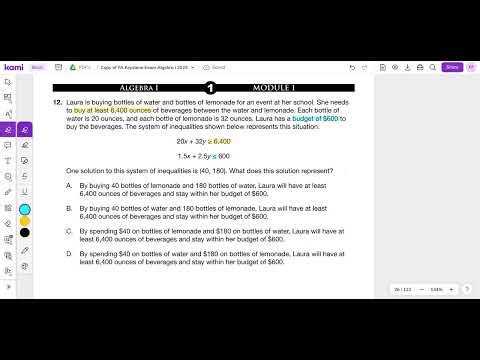 2023 Module 1 Problem 12 Algebra 1 PDE Item and Scoring Sampler