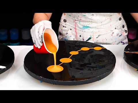 BLACK + GOLD = What a Combo!!! 🔥Minimalistic Fluid Art Flow ~ Round Triptych Acrylic Pouring