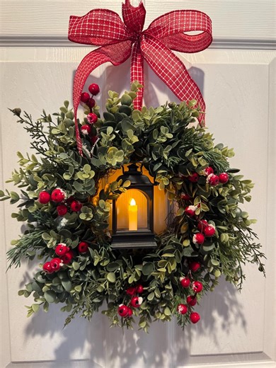Cozy Colonial Boxwood and Pine Wreath With Flickering Lantern - Etsy