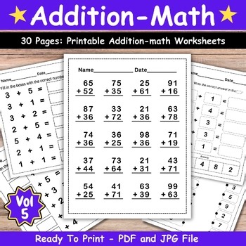 Back to School 1st Grade Addition Math Fact Fluency Practice, Math Vol-5