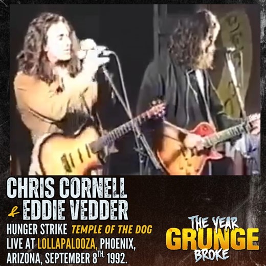 CHRIS CORNELL & EDDIE VEDDER - Hunger Strike (Temple Of The Dog) - ON THIS DAY, September 8th, 1992, live at Lollapalooza, Phoenix, Arizona. Chris Cornell and Eddie Vedder gave an impromptu, unplanned performance of Temple Of The Dog's Hunger Strike during Lollapalooza's stop off in Phoenix on September 8th, 1992. Fans began to hear the opening chords of Hunger Strike coming from one of the side stages. Noticing it was Eddie and Chris, they started rushing to the small stage. In the video, Sound