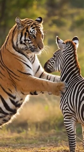 Striped Showdown: A Tiger and Zebra's Intense Encounter! #Tiger #Zebra #Wildlife #AnimalEncounter