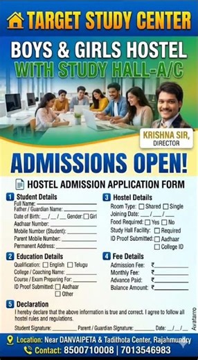 #rajahmundry separate #hostel for boys and girls with study hall-A/C-8500710008 @ #targetstudycenter