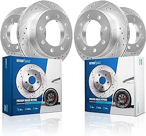 Detroit Axle - Brake Rotors for Chevrolet GMC Silverado Sierra Express Savana 2500 3500 HD Drilled & Slotted Brakes Rotors Front and Rear: 4.84" Inch Diameter Rear Rotor Center Hole