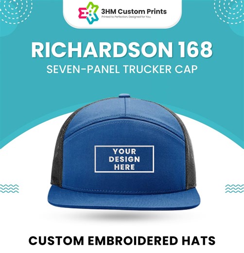 Custom Richardson 168 7 Panel Trucker Hats With Embroidered Business Logo, Bulk Company Merch, Branded Construction Work Hats, 3D Puff Logo - Etsy