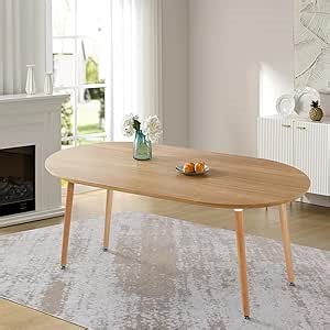 71" Oval Dining Table for 6-8 People, Modern Extendable Dining Table, Folding Kitchen Table with MDF Tabletop from 40" to 55" to 71" for Dining Room, Living Room, Small Space(Natural Wood)