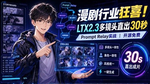 [ComfyUI]四图参考直出30秒漫剧视频，LTX2.3破限赶超闭源时长限制，工作流免费分享 保姆级工作流讲解
