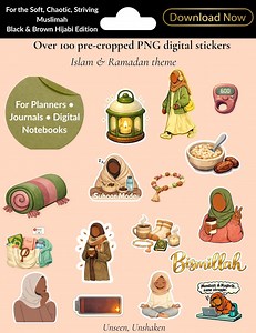 Ramadan Digital Stickers, Black & Brown Hijabi Muslimah Stickers, 100 Islamic Pngs Goodnotes, Notability, Xodo - Suhoor Iftar Dhikr Icons - Etsy Canada