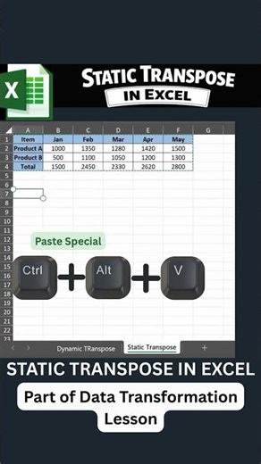 Static Transpose in Excel (No Formula) #shorts