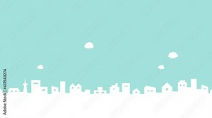 街並みのループアニメーション 背景 動画 イラスト 町並み 空 風景 都市 住宅