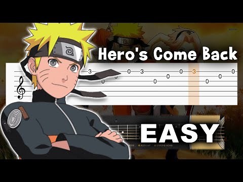 Naruto Shippuden OP 1 - Hero's Come Back - EASY Guitar tutorial (TAB)