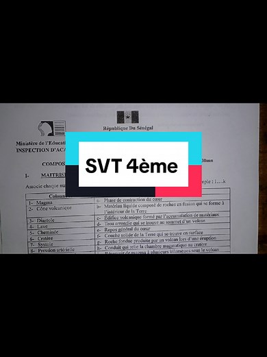 Composition de SVT pour les élèves de 4ème