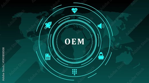 OEM-Original Equipment Manufacturer concept. Business model development that makes subsystems or parts used by other companies to make the end product. Support to reduce cost and production time..