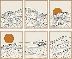 97 Decor Japandi Home Decor - Minimalist Japanese Wall Art, Japandi Style Decor, Mountain Line Art Wall Decorations Boho, Minimalistic Posters Japanese Decorations, Rising Sun Bedroom Print (8x10 UNFRAMED)