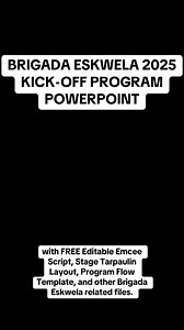 11K views · 13 reactions | BRIGADA ESKWELA 2025 KICK-OFF PROGRAM POWERPOINT PRESENTATION (with FREE Editable Emcee Script, Stage Tarpaulin Layout, Program Flow Template, and other Brigada Eskwela related files.) #brigadaeskwela #brigadaeskwela2025 #DepEd #PowerPoint #powerpointtemplate #teaching #education #departmentofeducation #2025 #BE @everyone @highlight @followers | Teacher Zin | Facebook