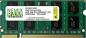 NEMIX RAM 4GB (1X4GB) DDR2 800MHZ PC2-6400 2Rx8 1.8V 200-PIN Non-ECC SODIMM Compatible with Dell A2887203 Laptop PC Memory