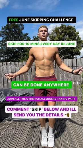 FREE JUNE SKIPPING CHALLENGE 🔥 It’s simple! The aim is to skip for 10 minutes every day in June 🚀 That’s it. Grab your rope and skip anytime, anywhere, every day! Sign up link in the comments ⬇️🔗 | Dave Fell