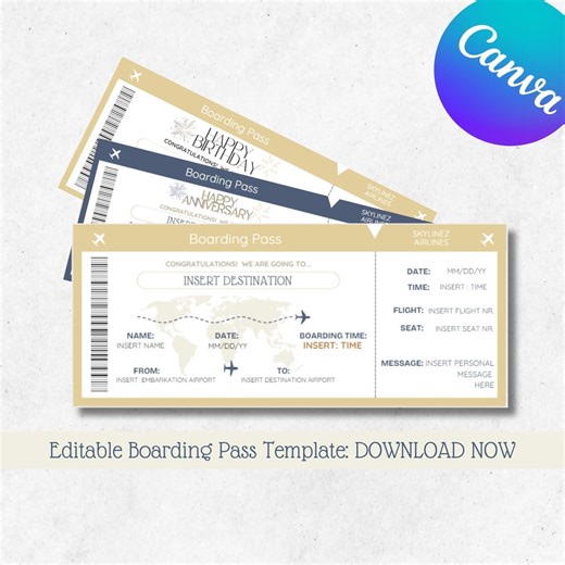 Personalized Travel Boarding Pass – Canva Editable Templates (digital Download) - Etsy