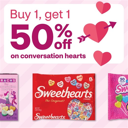 22K views · 79 reactions | Buy 1, get 1 50% off conversation hearts. It’s a sweet deal for all the loves in your life. https://cvs.co/410HVYj | CVS Pharmacy | Facebook