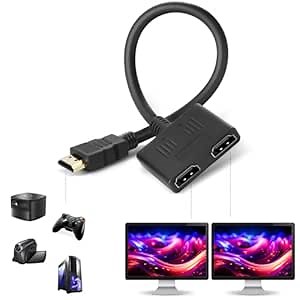 RuiGE HDMI Splitter 1 in 2 Out Adapter Cable-HDMI Male 1080P to Dual HDMI Female 1 to 2 Way, for HDMI HD, LCD, TV，Support Two TVs at The Same Time Transmit Video and Audio Simultaneously