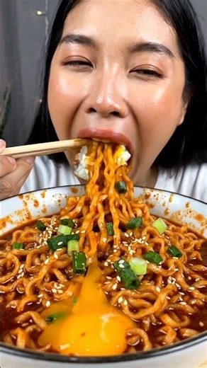 Spicy Egg Noodles ASMR Mukbang Runny Egg #shorts