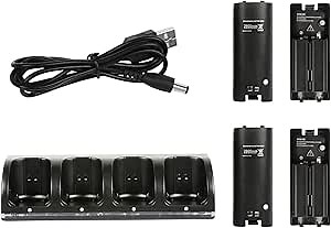 Wii Remote Battery Charger, Moclever 4 Port Charging Station Dock with 4 Rechargeable Capacity Increased Batteries and Lengthened Cord Compatible with Wii/Wii U Game Remote Controller