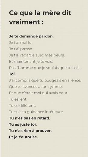Ce que la mère dit vraiment. Une mère qui cesse de voir sa peur, qui reconnaît enfin son fils réel.