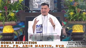 HOMILY REFLECTION OF REV. FR. ARIS MARTIN, SVD Holy Mass, 6:30am, First Saturday in the Fifth Week of Easter, May 04, 2024 at the Diocesan Shrine of Jesus the Divine Word at Christ the King Mission Seminary, Quezon City, Philippines. PLEASE LIKE & SHARE! * Watch/ Like/ Follow/ Share/ Subscribe to this pages/ site for alerts and notifications on Daily Masses, Liturgical Services and other videos. Follow the official pages/ sites of the Diocesan Shrine of Jesus the Divine Word. Like and follow us 