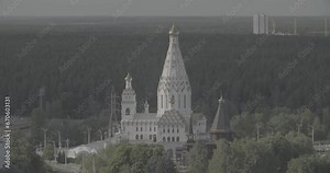 Minsk, Belarus. Aerial View On All Saints Church Timelapse. Memorial Church In Memory Of Victims. Summer Cityscape Time Lapse. Winds And Shadows Time-lapse. Ungraded, Canon, C-log, C Log, Log.