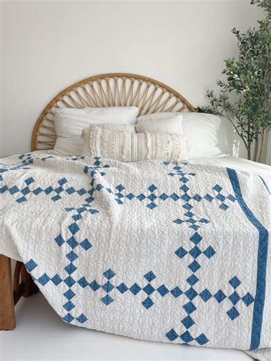 Vintage Indigo and White Quilt: Hand Stitched Irish Chain Quilt (74.5 X 75 Inches) - Etsy