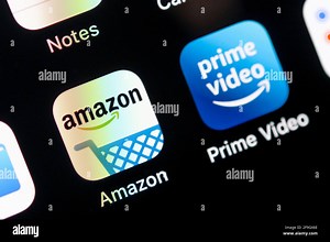 Amazon App, Amazon Prime Video, E-commerce, Logo, App-Icon, Anzeige auf einem Bildschirm vom Handy, Smartphone, Makroaufnahme, Detail, formatfuellend Stock Photo - Alamy