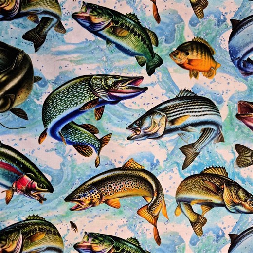 Fish Fabric by David Textiles Fishing Fresh Water Cotton Quilting Material - Etsy