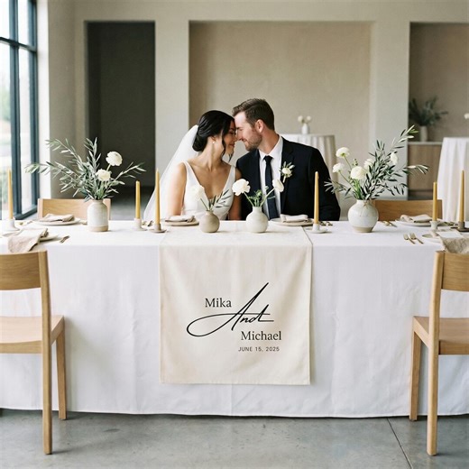 Custom Wedding Table Runner for Sweetheart Table, Personalized Wedding Tapestry With Minimalist Name & Date - Etsy