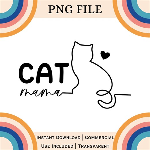 Cat Mama PNG, Minimalist Cat Outline Graphic (digital Download) - Etsy