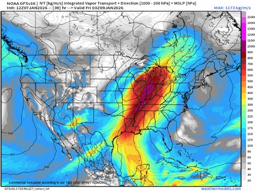 This is a model projection of the average moisture from the surface up to 39,000 ft. in the atmosphere which is to be enhanced by the flow of moisture northward from the Gulf of Mexico into the central U.S. by Thursday and into Friday. | Tom Skilling